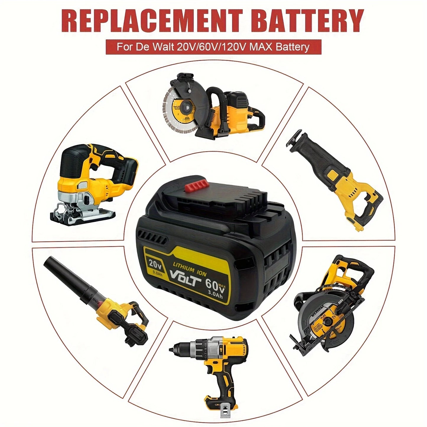DCB609 60V 20V Replacement For DEWALT Battery 12.0AH Compatible With DEWALT 20V 60V Power Tools