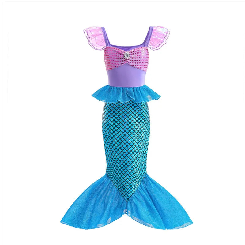 Mermaid Birthday Party Dress Summer Girl Mermaid Costume Carnival Anime Cosplay Outfits 2-10 Yrs Kids Fantasy Disguise Prom Gown