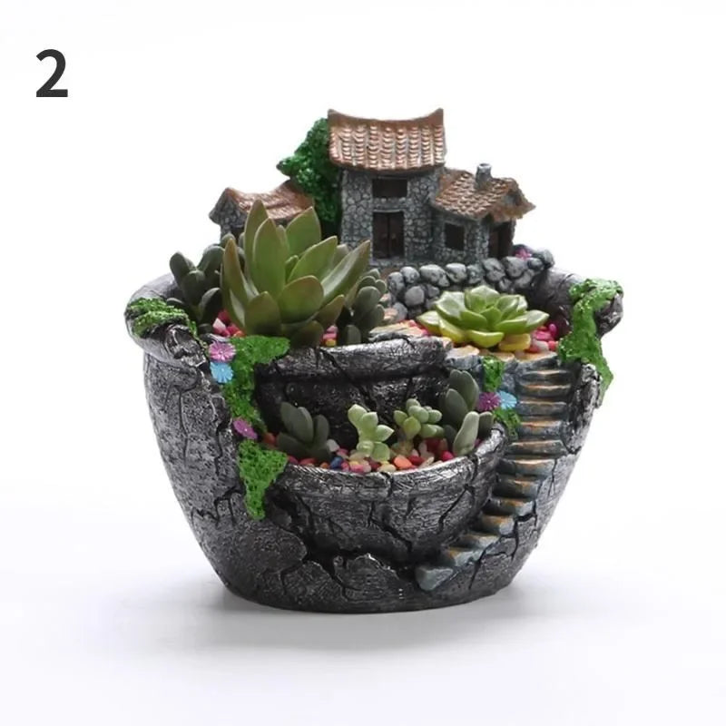 Resin Succulent Planter Flower Pot Desktop Holder For Home Garden Decor