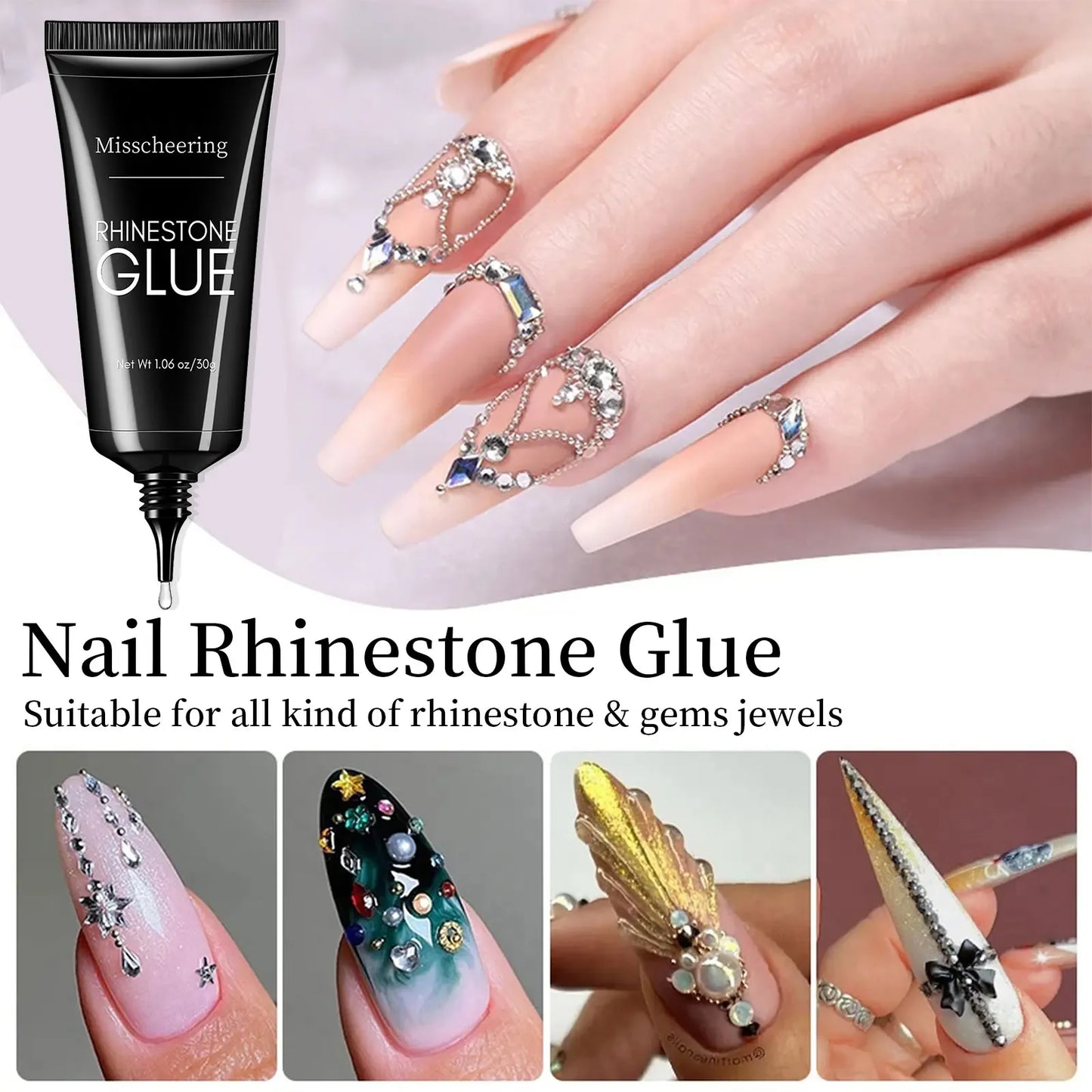 Nail Rhinestone Glue Super Strong Gel for Nail Charm Bling Gem Nail Art Diamonds