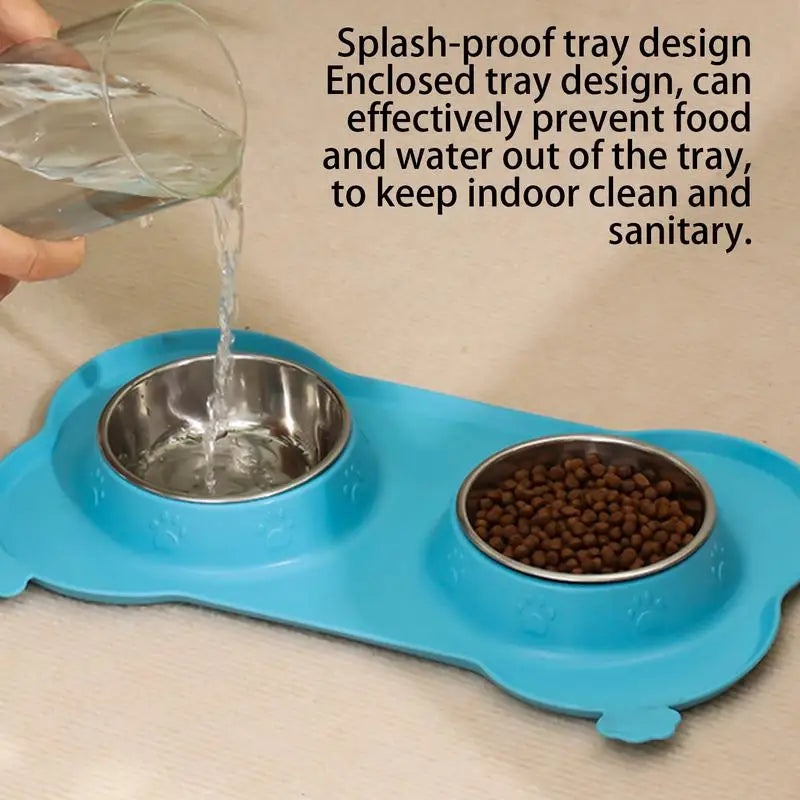 Dog Double Feeding Bowl Double Feeder Bowls For Cat Non-Slip Pets Water Dish