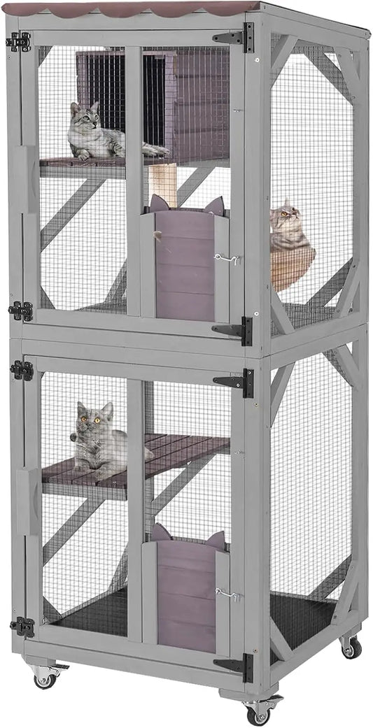 Cat House Outdoor Catio for Catis Mobile Enclosures on Wheels Large Cat Cage with Waterproof Cover,Resting House