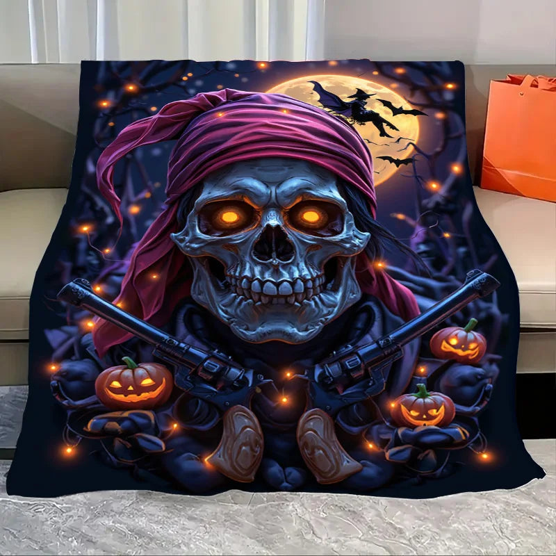 Halloween Pumpkin Cats And Bat Cozy Flannel Baby Blanket