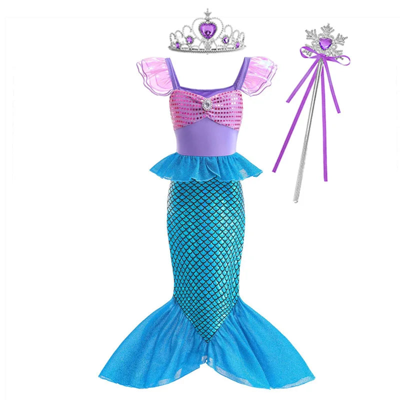 Mermaid Birthday Party Dress Summer Girl Mermaid Costume Carnival Anime Cosplay Outfits 2-10 Yrs Kids Fantasy Disguise Prom Gown