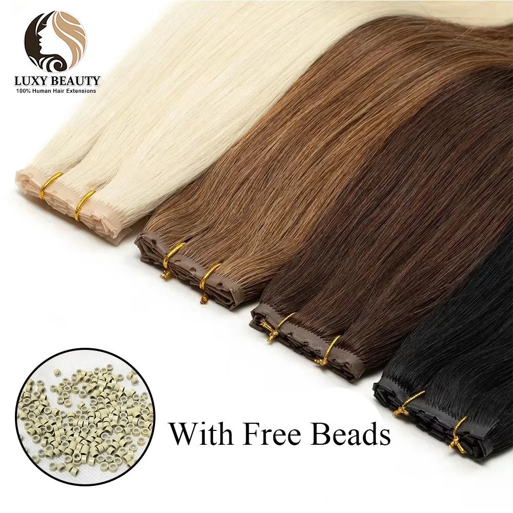 Blonde 613 Invisible Twin Tab Hole Weft Human Hair Extensions Straight Remy