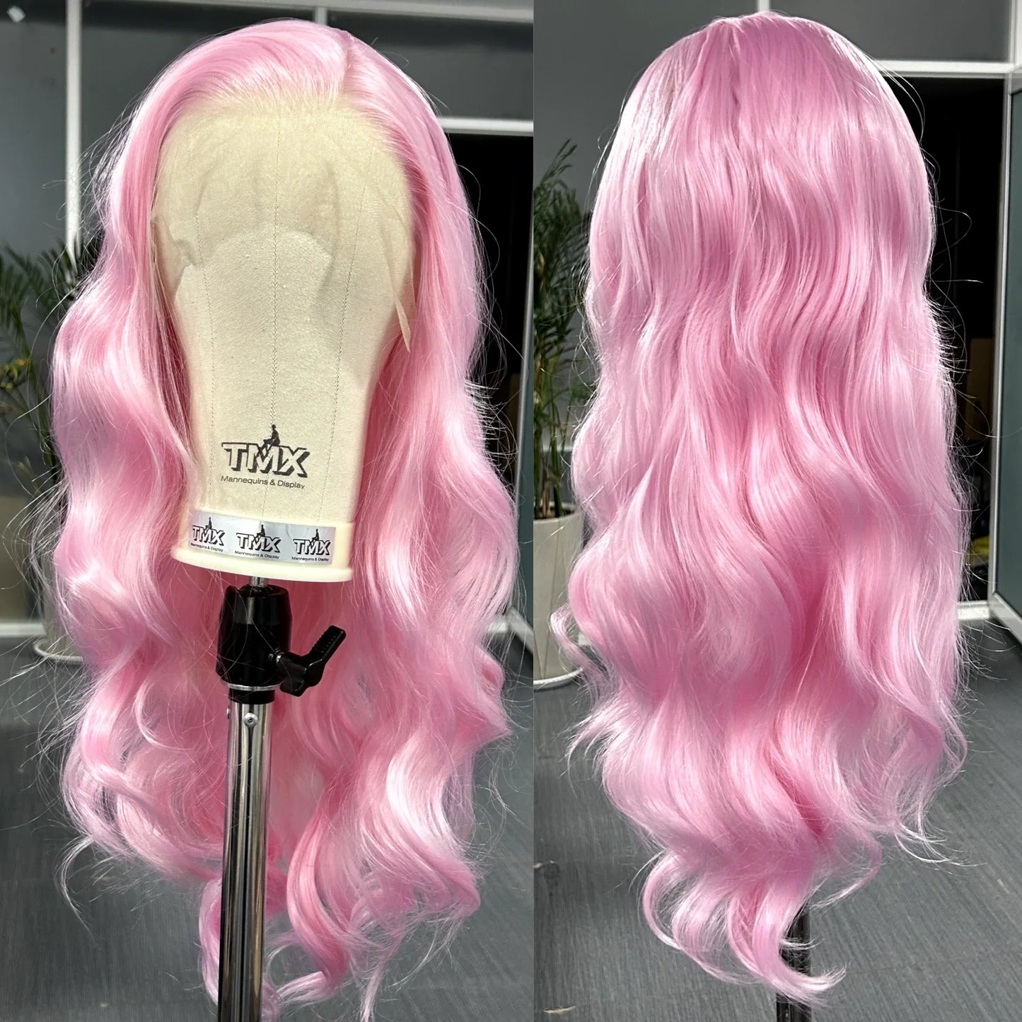 Long Pink Wavy Wig For Women Synthetic Hair Free Part Body Wave Daily Cosplay