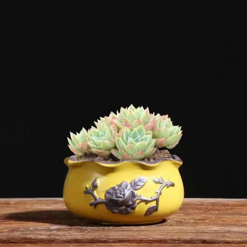 Ceramic Succulent Vase Planter Pot For Desktop Garden Decor Blue Pink Brown