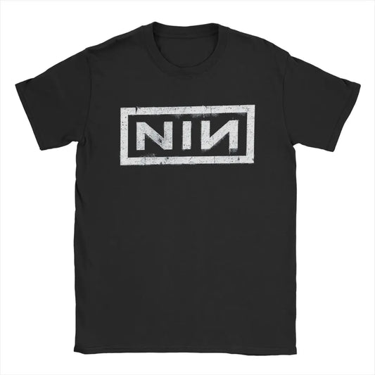 NIN Retro Logo T Shirt Men Cotton Round Neck Short Sleeve