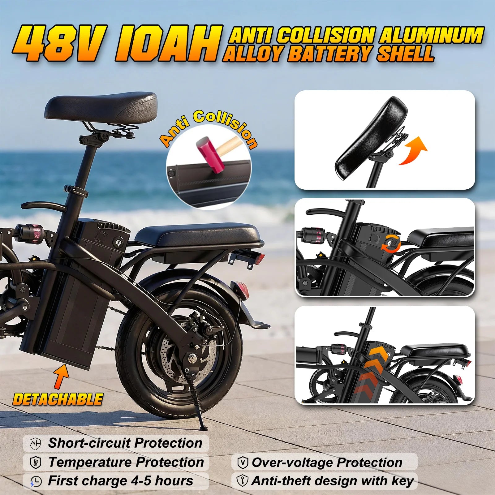 560W Foldable Electric Bike for Adults Detachable Battery 24 MPH Urban Commuter