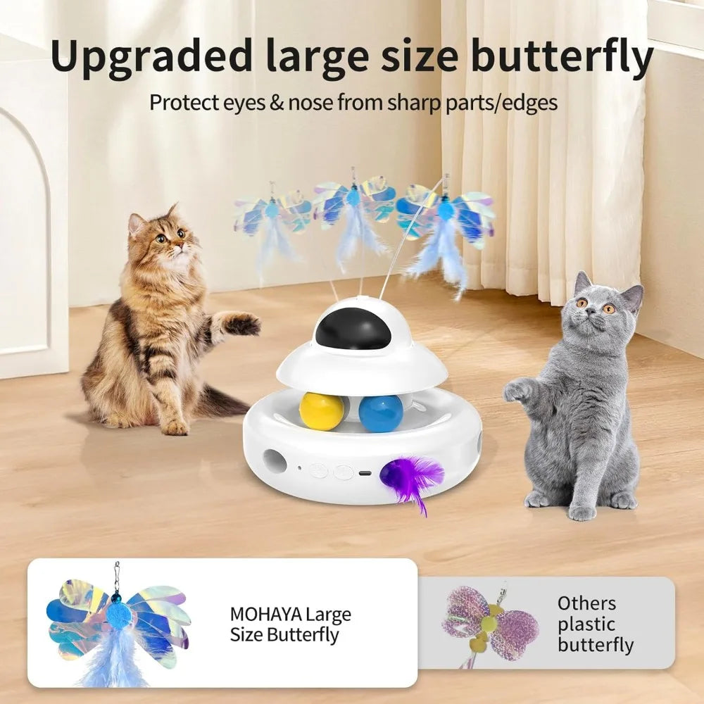 Interactive Cat Toys for Indoor Cats,4-in-1 Automatic Kitten Toy,Motion Activated Electronic Fluttering Butterfly,Track Balls, M