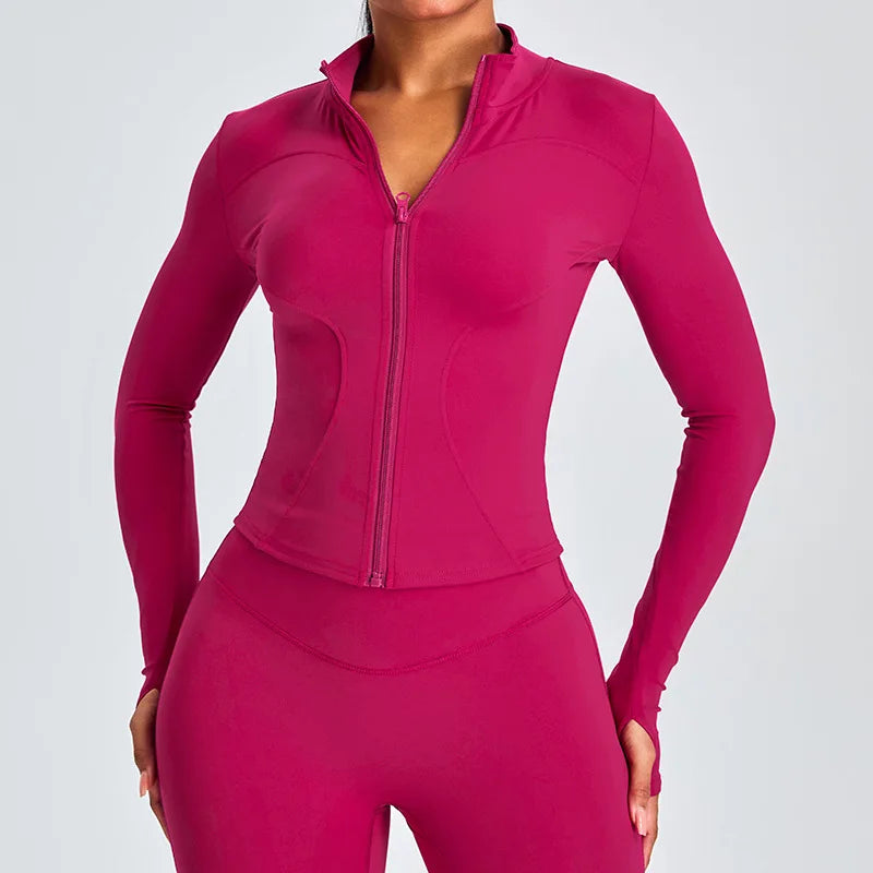 Zipper Long Sleeve Sports Jacket Women Gym Yoga Activewear Top