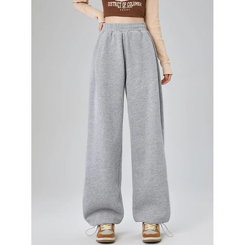 Girls High Waist Trousers Drawstring Baggy Straight Leg