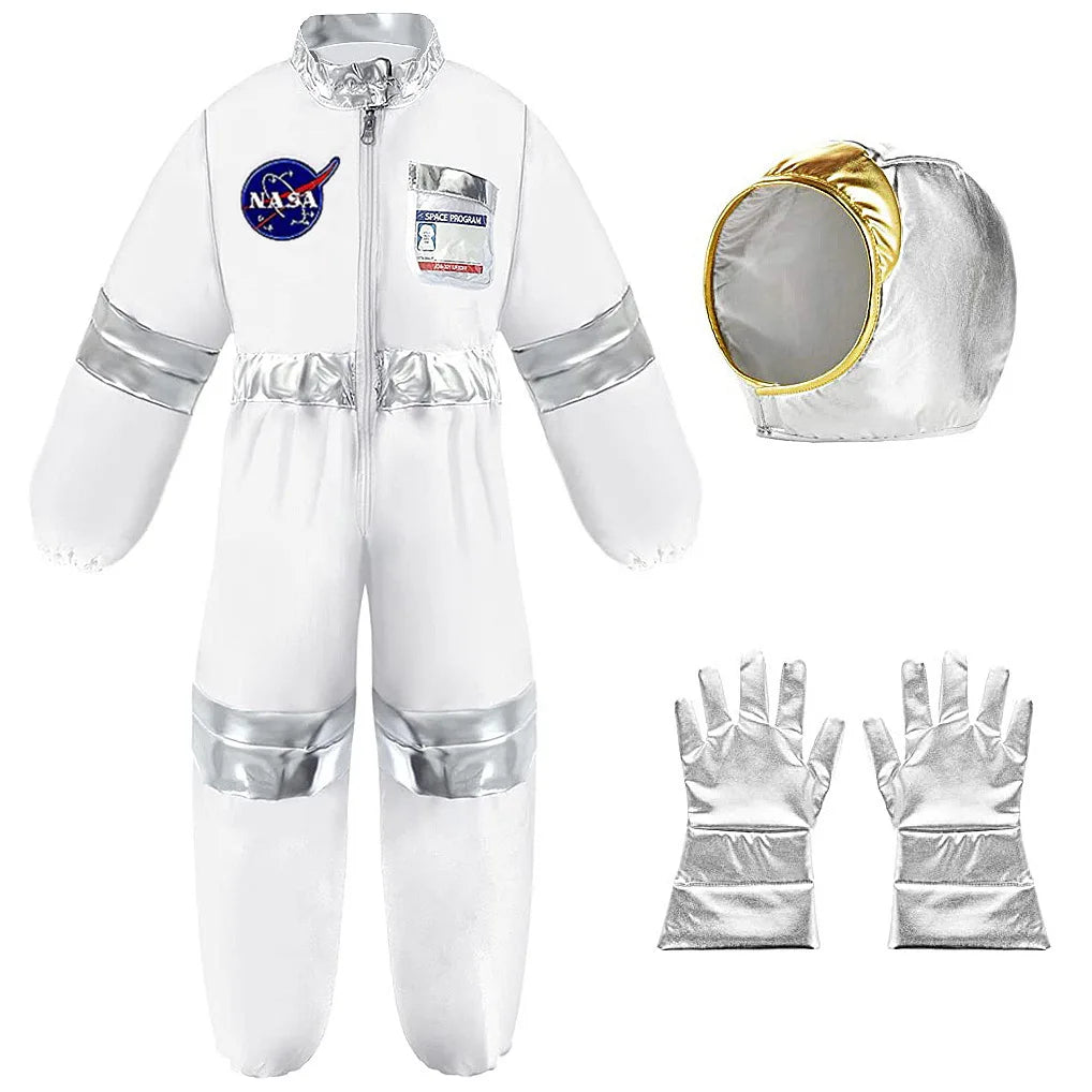 Kids Astronaut Cosplay Costume Nasa Boys Girls Spaceman Pilot Child Halloween Dress Up One-piece Jumpsuit Outfit Party Bodysuit