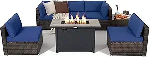 7 Piece Patio Set With Fire Pit Table 42 Inch 60,000 BTU Propane