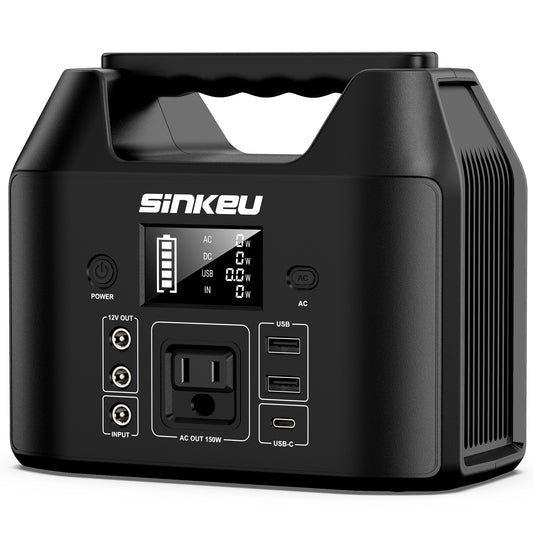 150W Portable Power Station 122.8Wh LiFePO4 Battery Solar Generator Power Bank with AC 110V and LED Flashlight for Camping Home and RV