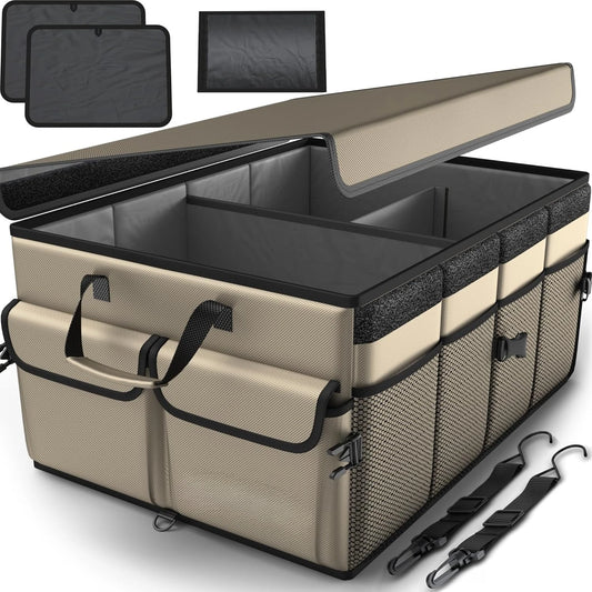 Car Trunk Organizer Collapsible Multi Compartment SUV Organizer Foldable Storage for Car Accessories for Women Men 65L