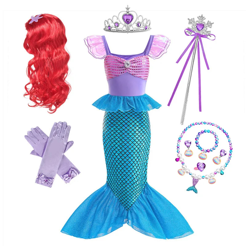 Mermaid Birthday Party Dress Summer Girl Mermaid Costume Carnival Anime Cosplay Outfits 2-10 Yrs Kids Fantasy Disguise Prom Gown