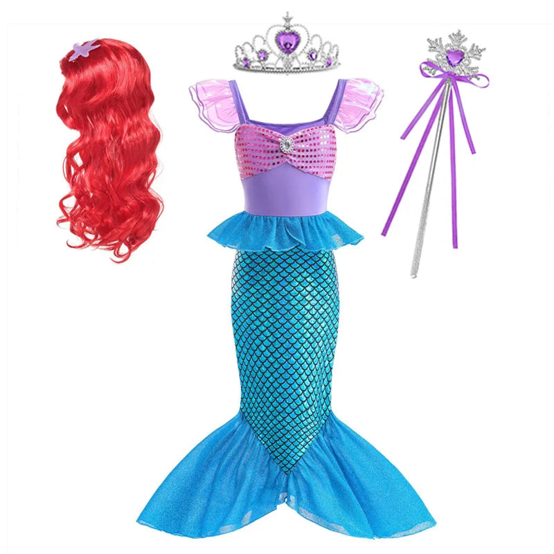 Mermaid Birthday Party Dress Summer Girl Mermaid Costume Carnival Anime Cosplay Outfits 2-10 Yrs Kids Fantasy Disguise Prom Gown