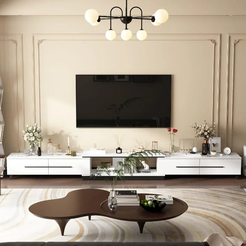 Modern TV Console Extendable Entertainment Center With Adjustable Length Drawers