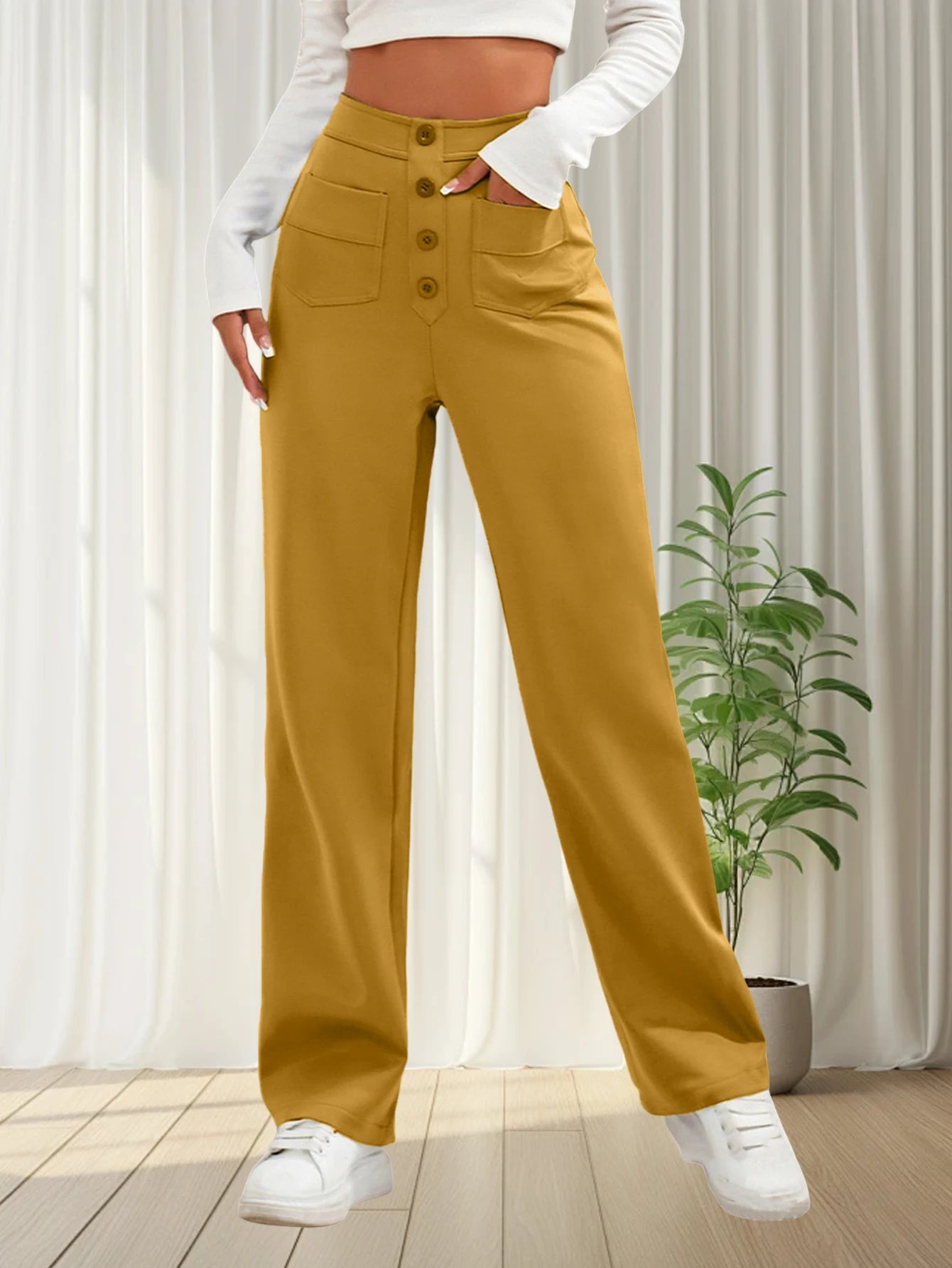 Women High Waisted Cargo Sweatpants Full Length Orange M