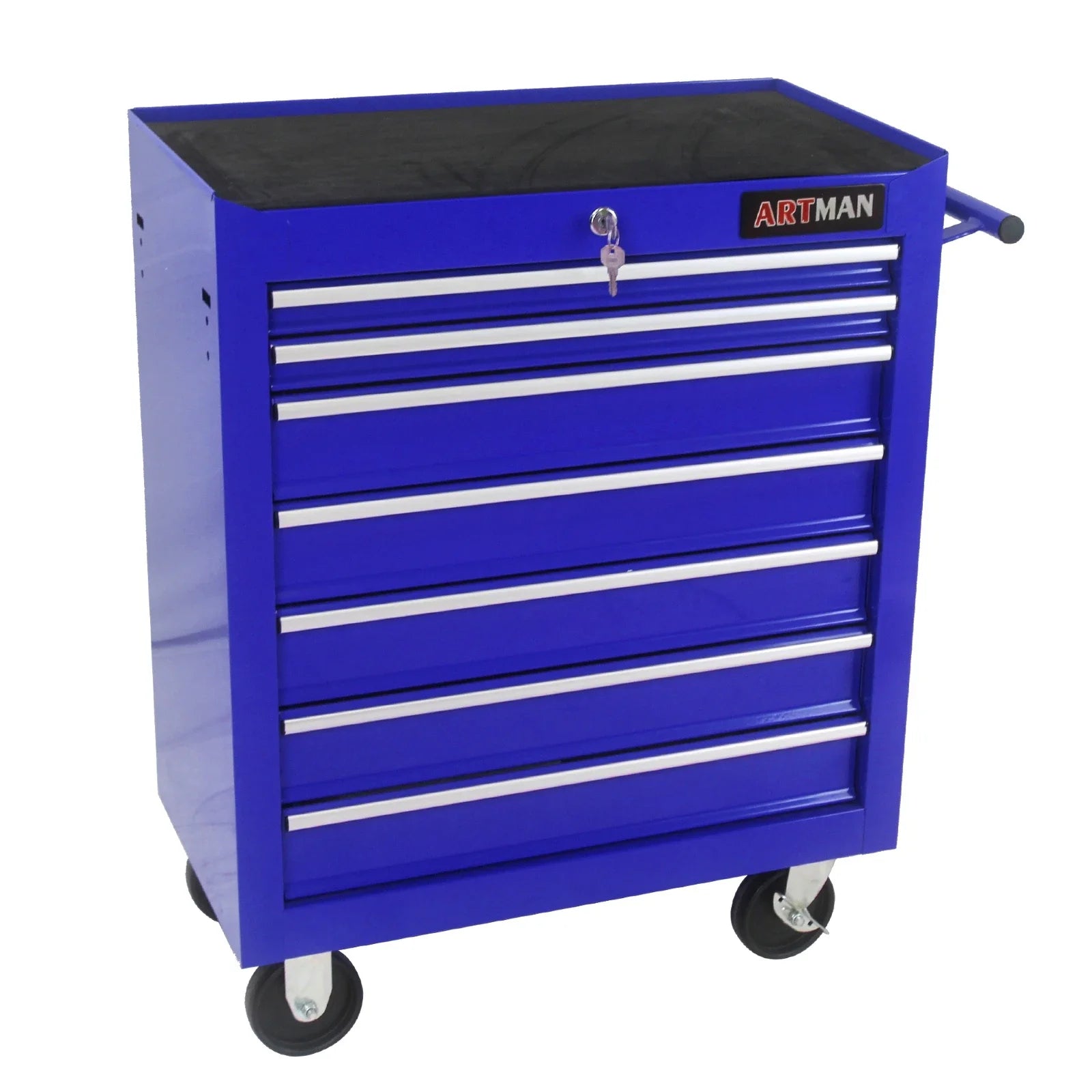 ARTMAN 7 Drawer Rolling Tool Cabinet With Key Lock Blue For Garage Workshop