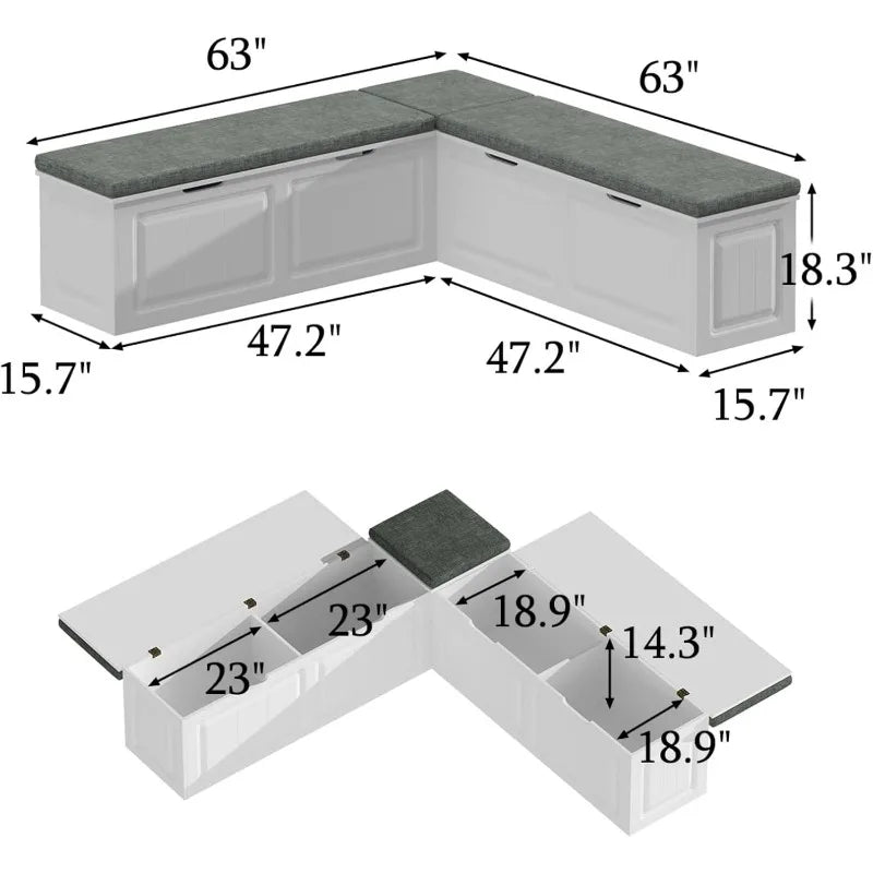 L Shape Storage Bench Cushioned For Entryway And Corner Kitchen Nook