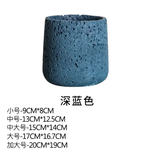 Nordic Cement Flower Pot With Tray Creative Mountain Stone Design