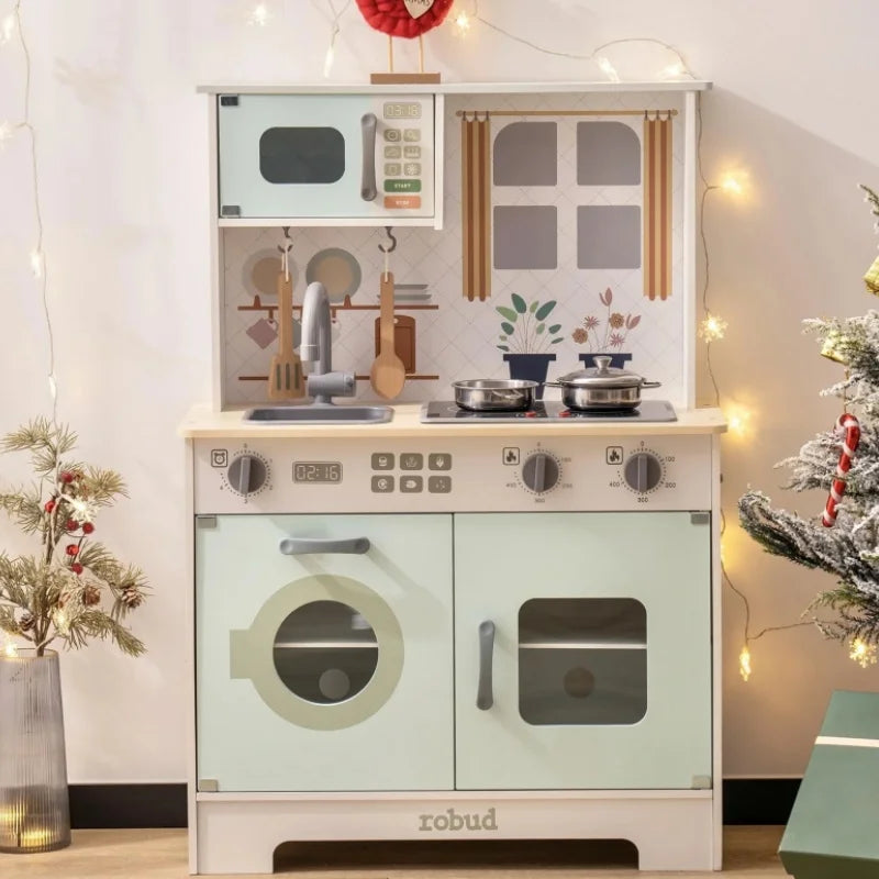 Robotime Robud Wooden Play Kitchen Set With Lights And Sounds For Ages 3 And Up