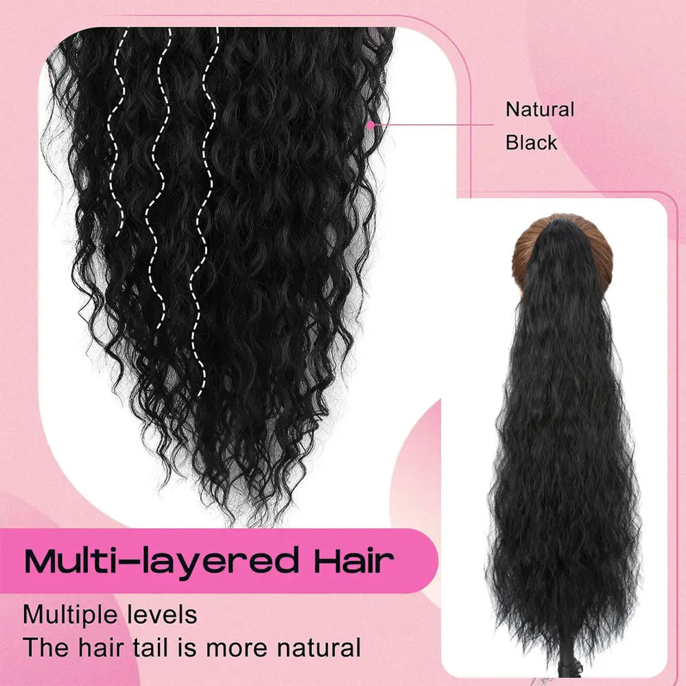 32" Long Curly Drawstring Ponytail Synthetic Hairpiece for Women Blonde Black Ponytail Clip in Hair Extensions for Daily Cosplay