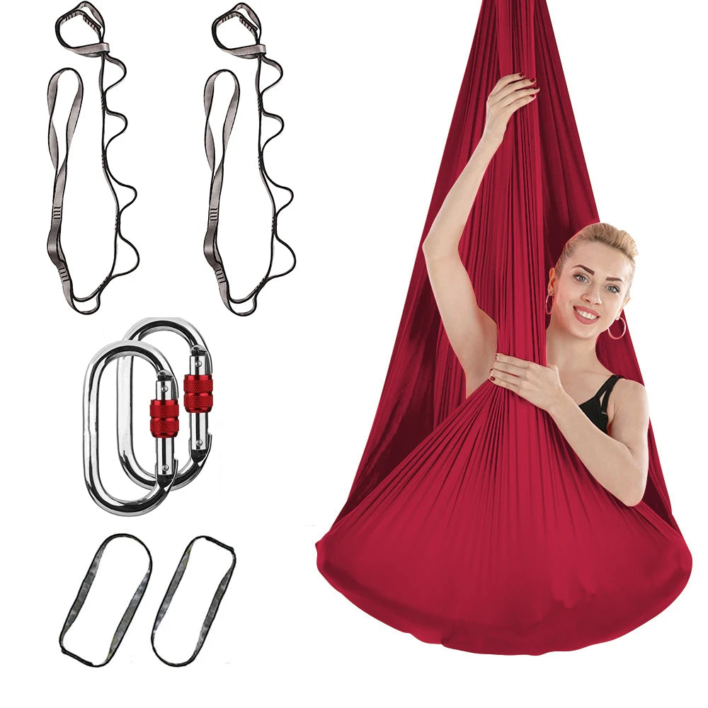 4M Aerial Yoga Hammock Set with Extension Straps and Carabiners