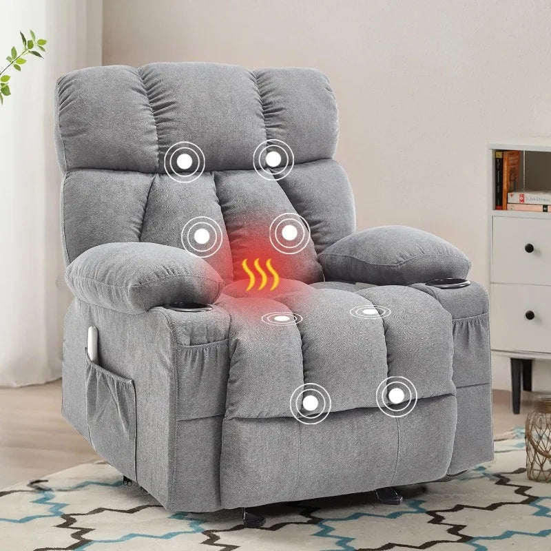 Overstuffed Rocker Recliner Chair With Heat And Vibration Ergonomic Living Room