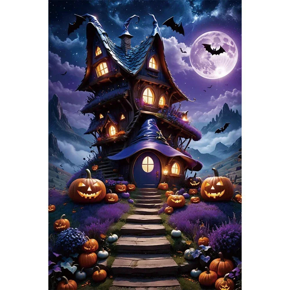 Halloween Party Backdrop Full Moon Horror Night Castle Pumpkin Outdoor House Party Decoration Banner Photography Background