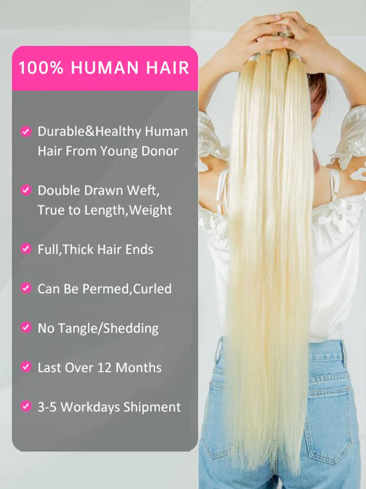 613 Honey Blonde Brazilian Hair Weave Bundle 8 To 40 Inch Straight Remy Human Hair