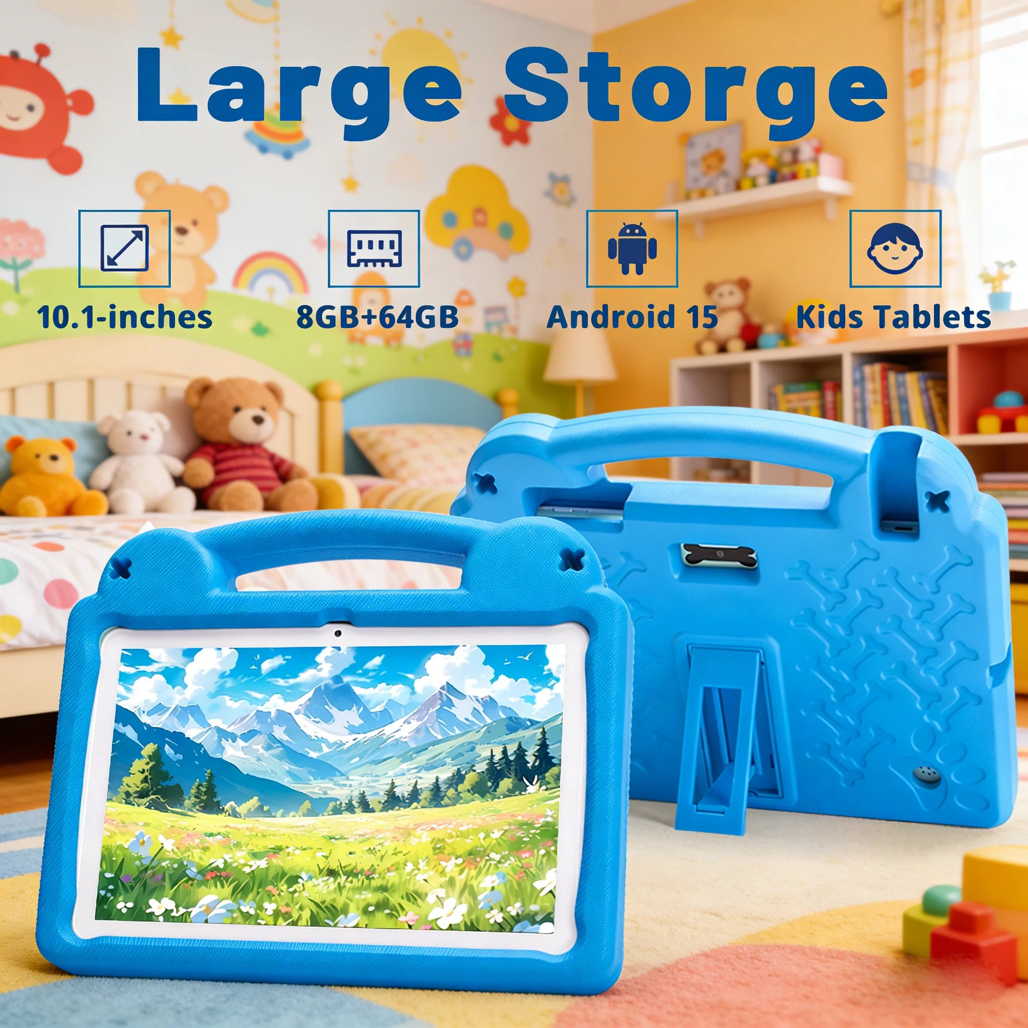 Anry R16Pro Kids Tablet 10 Inch Android 15 64GB ROM 8GB RAM Dual Camera