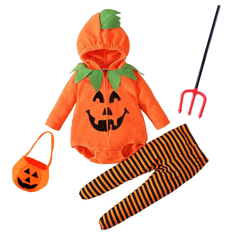 3-24M pumpkin Cosplay Baby Girls Boys Halloween Costume Sets Long Sleeve Cosplay jumpsuit for boys Carnival Party Clothes