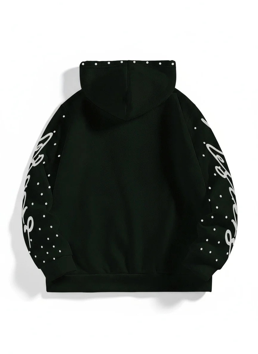 Loose Hoodie With 3D Diamond Pattern Mens Zip Up Street Style Polyester Casual