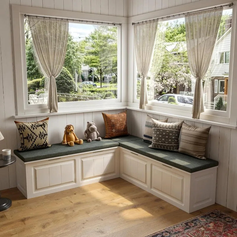 L Shape Storage Bench Cushioned For Entryway And Corner Kitchen Nook
