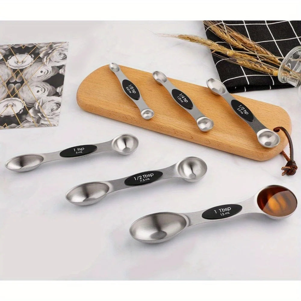 Magnetic Measuring Spoons Set of 6 Dual Sided Stainless Steel