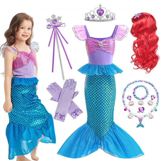 Mermaid Birthday Party Dress Summer Girl Mermaid Costume Carnival Anime Cosplay Outfits 2-10 Yrs Kids Fantasy Disguise Prom Gown