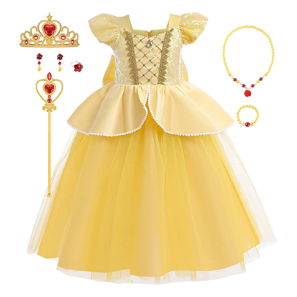 Children Belle Fantasy Kids Halloween Party Layered Disguise Girls Princess Carnival Elegant Clothes Cosplay Christmas Costume