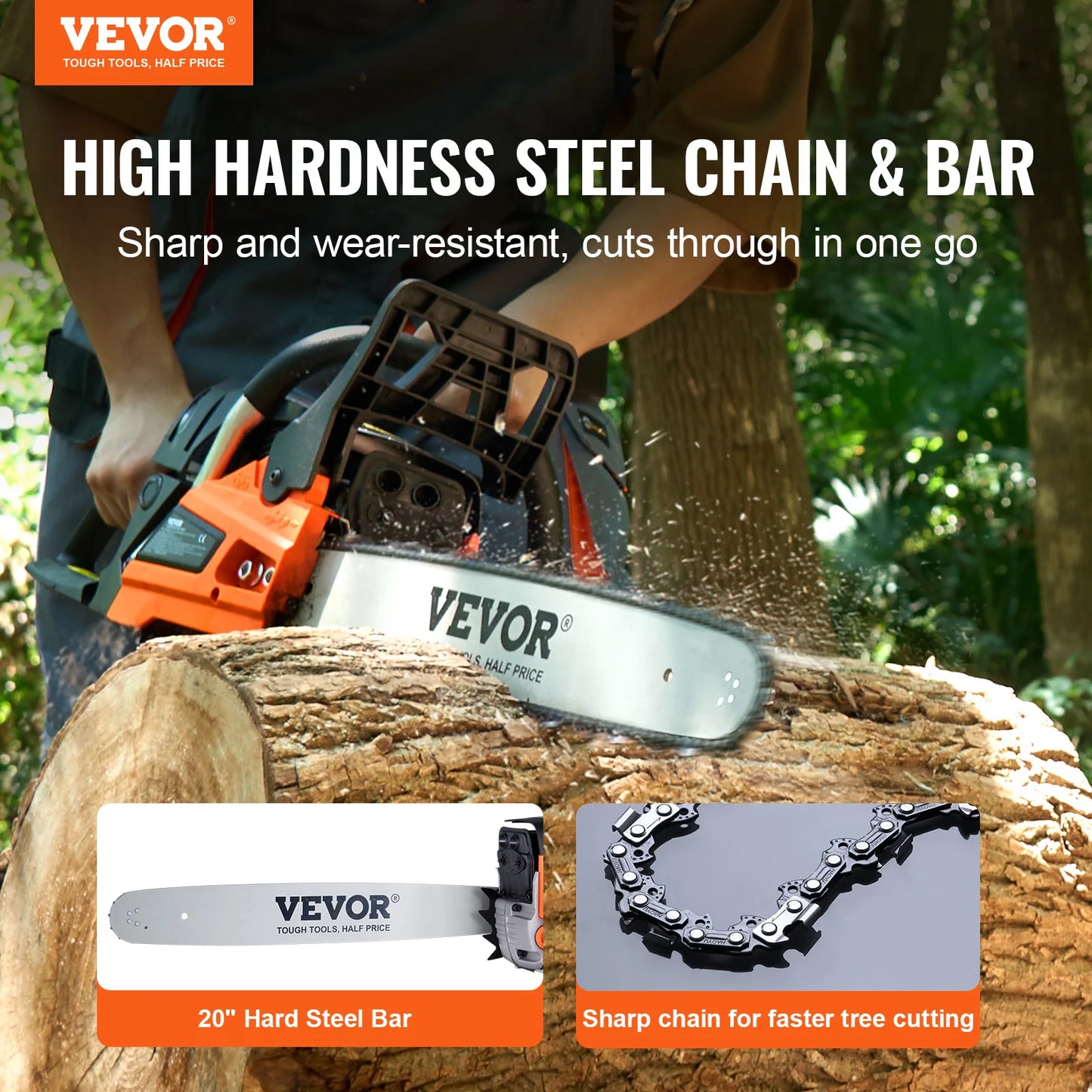 VEVOR Gas Chainsaw 58CC 20 Inch 3.22HP Handheld Cordless Petrol Chainsaw for Tree Wood Branch Farm Garden Ranch and Forest Cutting