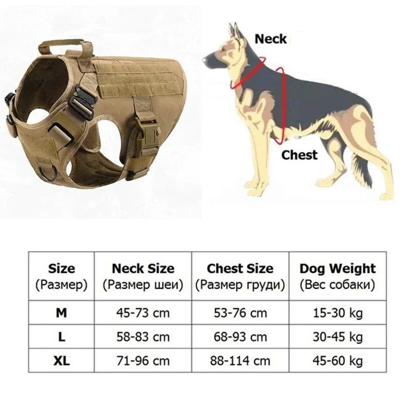 Tactical Dog Harness Leash Metal Buckle MOLLE Vest K9 Training
