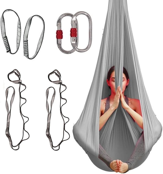 4M Aerial Yoga Hammock Set with Extension Straps and Carabiners