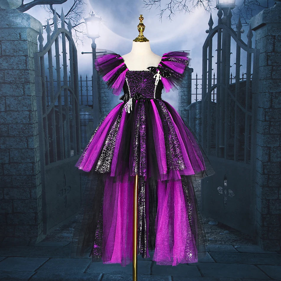 Girls Handmade Halloween Cosplay Devil Witch Tailed Dress Carnival Party Toddler Kids Bat Costume Girl Dress Up Children Clothes