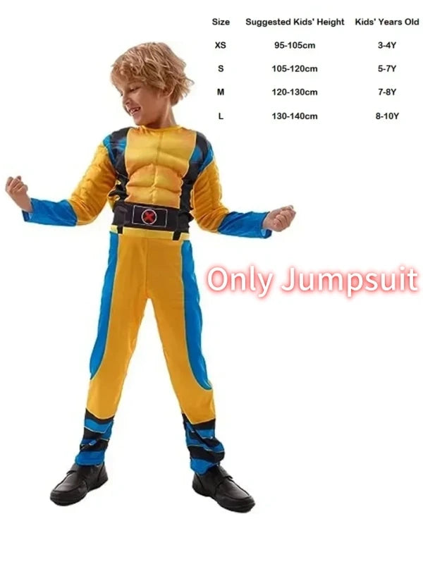 Wolverine Cosplay Costume Kids Wolf Black Superhero Panther Claws Mask Jumpsuit Halloween Bodysuit Muscle Suit for Child Gift