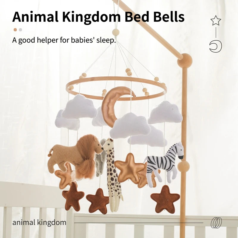 Crib Mobile Bed Bell Wooden Baby Rattles Soft Felt Cartoon