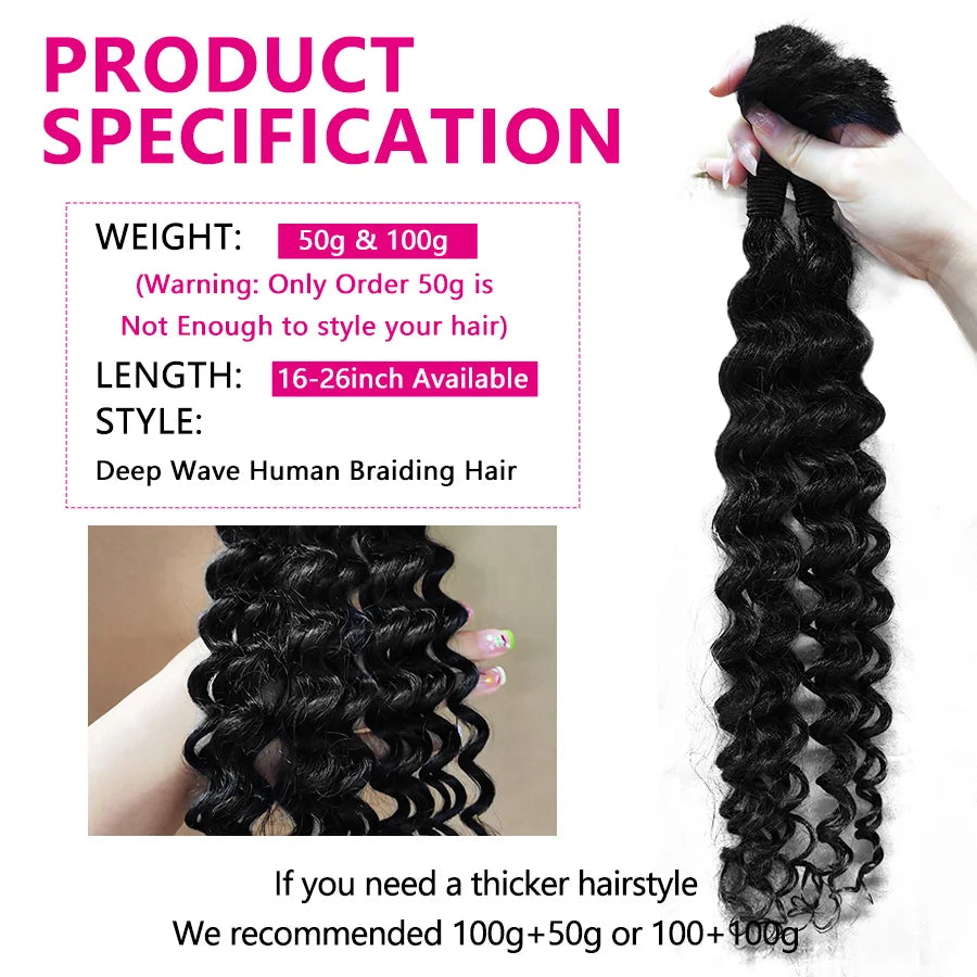 Deep Wave Boho Braids 100% Human Hair Bulk Extensions