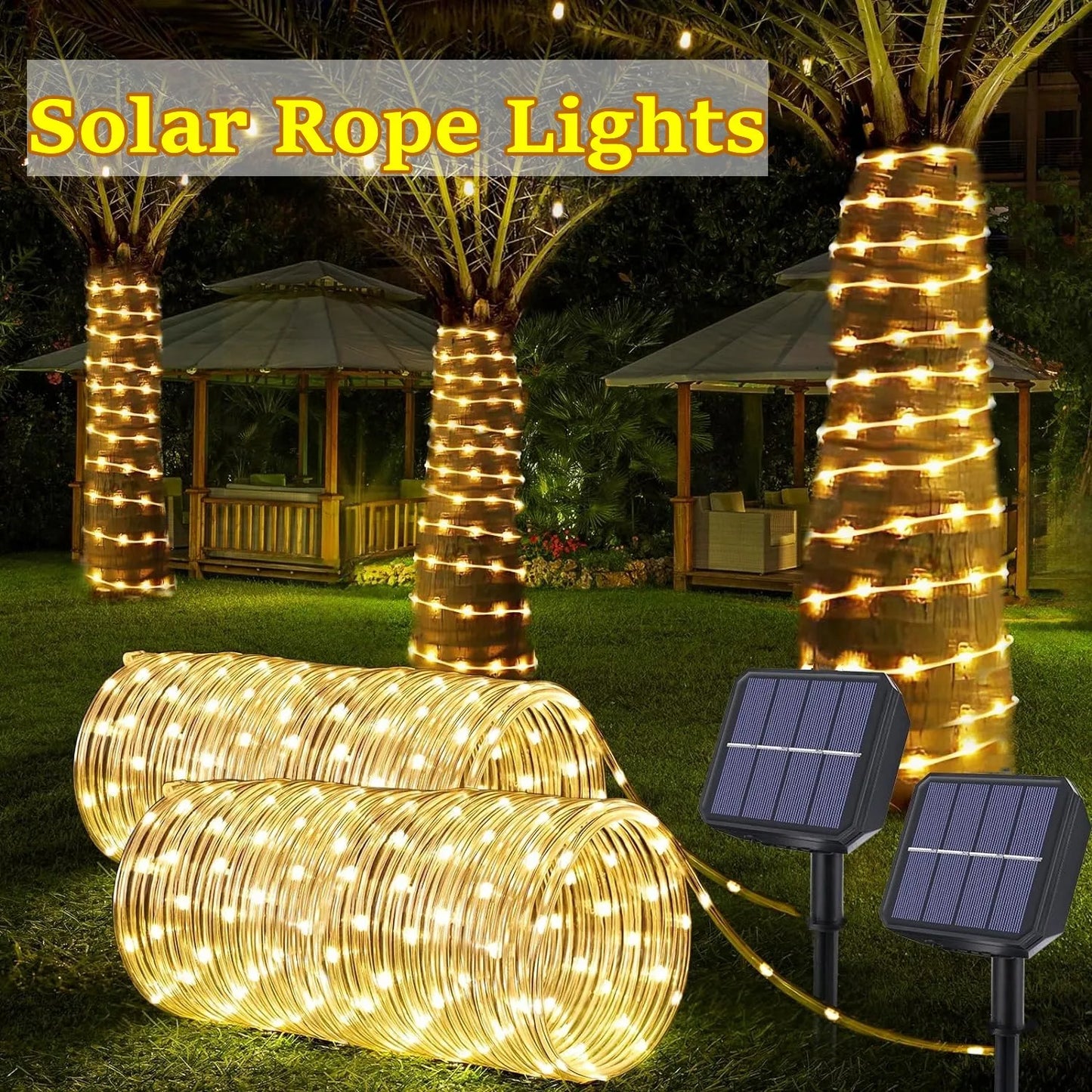 Led Solar Strip Rope Tube Fairy Lights Outdoor Garden Lawn Tree Yard Fence Garland String Light Christmas Decor IP65