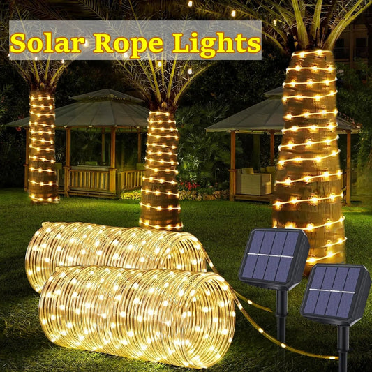 Led Solar Strip Rope Tube Fairy Lights Outdoor Garden Lawn Tree Yard Fence Garland String Light Christmas Decor IP65