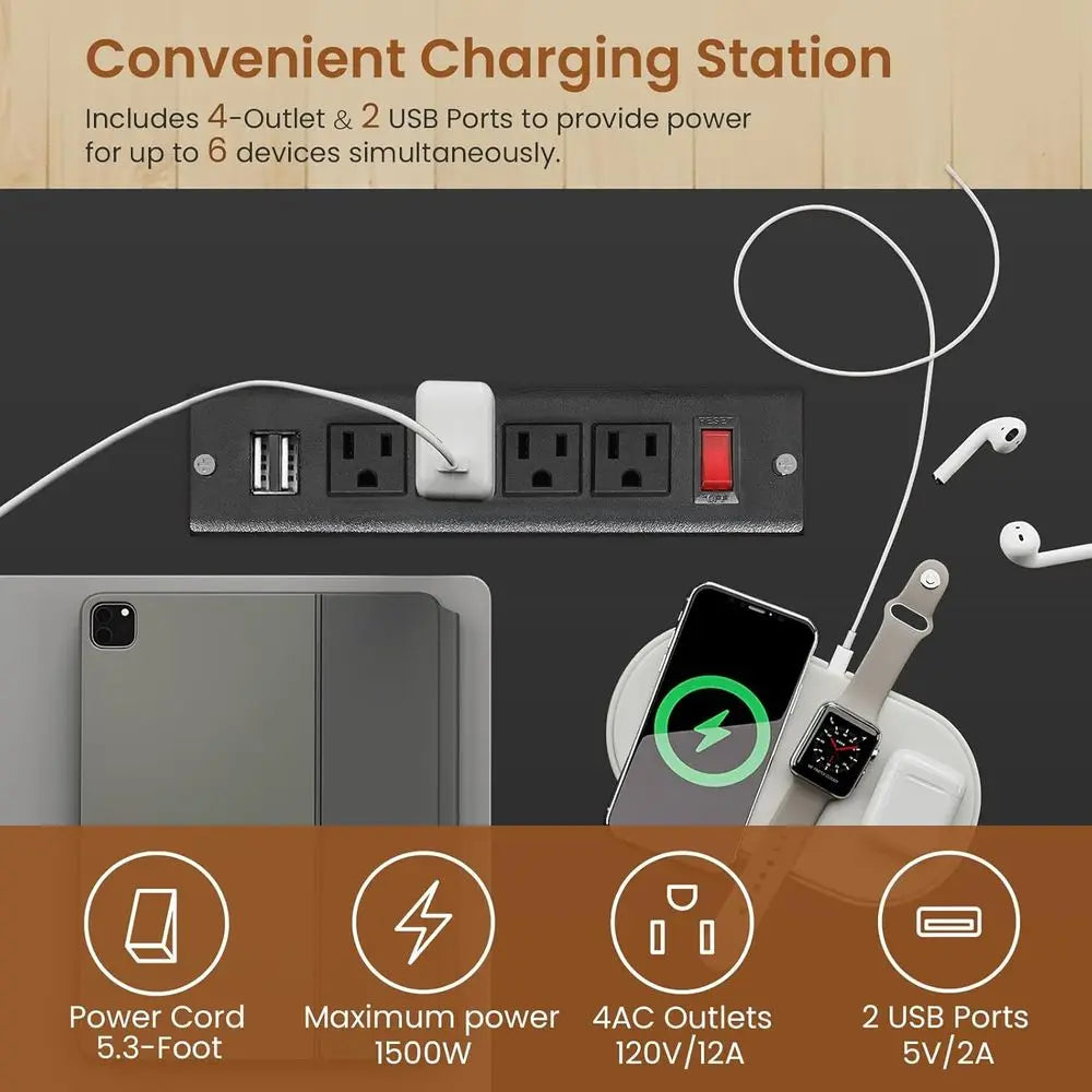Corner L Shaped Standing Desk With Drawers Hutch LED Lights Power Outlets